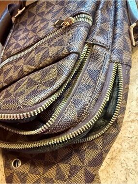 New! Unisex Brown Geometric Print Sling Bag Crossbody Purse Travel